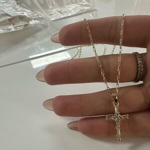 gold plated cross necklace cubic zirconia crystals